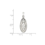 Sterling Silver Virgin Mary Oval Pendant with Halo and Clear Crystal Accents