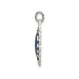 Sterling Silver Heart Virgin Mary Pendant with Blue Crystal Accents, Religious Medal for Women