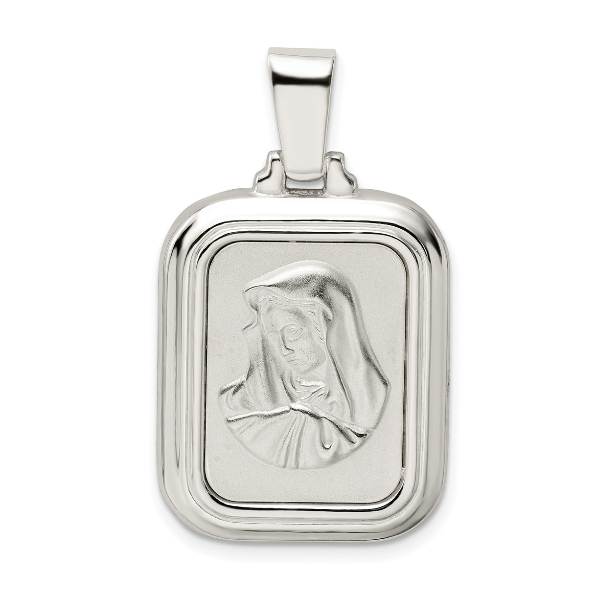 Sterling Silver Virgin Mary Pendant with Raised Image, Catholic Religious Medal for Women or Unisex Wear