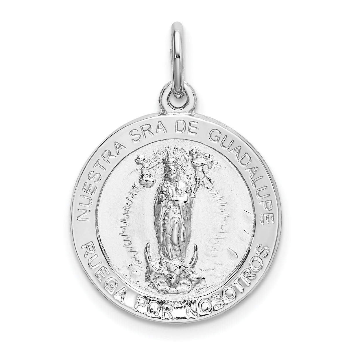Dime Size Nuestra Sra De Guadalupe Ruega Por Nosostros Charm Pendant in Real 925 Sterling Silver