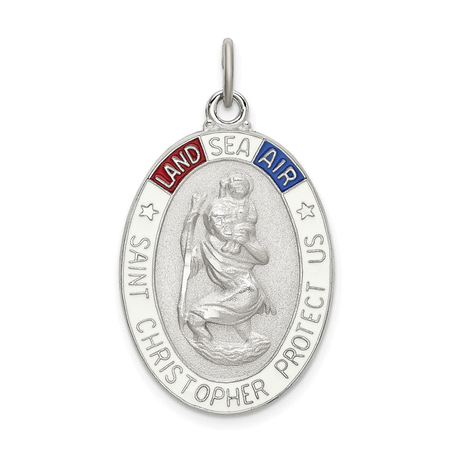 Sterling Silver Saint Christopher Medal Pendant with Navy Seal Design for Men