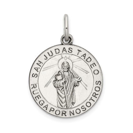 Sterling Silver San Judas Tadeo Pendant with Raised Halo and Spanish Inscription
