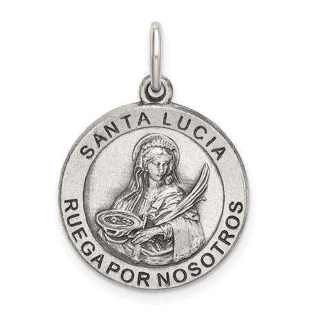 Sterling Silver Saint Lucia Pendant, Spanish Santa Lucia Medal, Christian Faith Jewelry