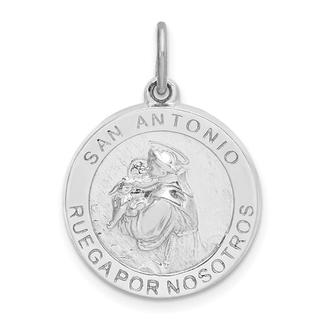 Sterling Silver Saint Anthony Round Pendant with Spanish Inscription for Men or Women