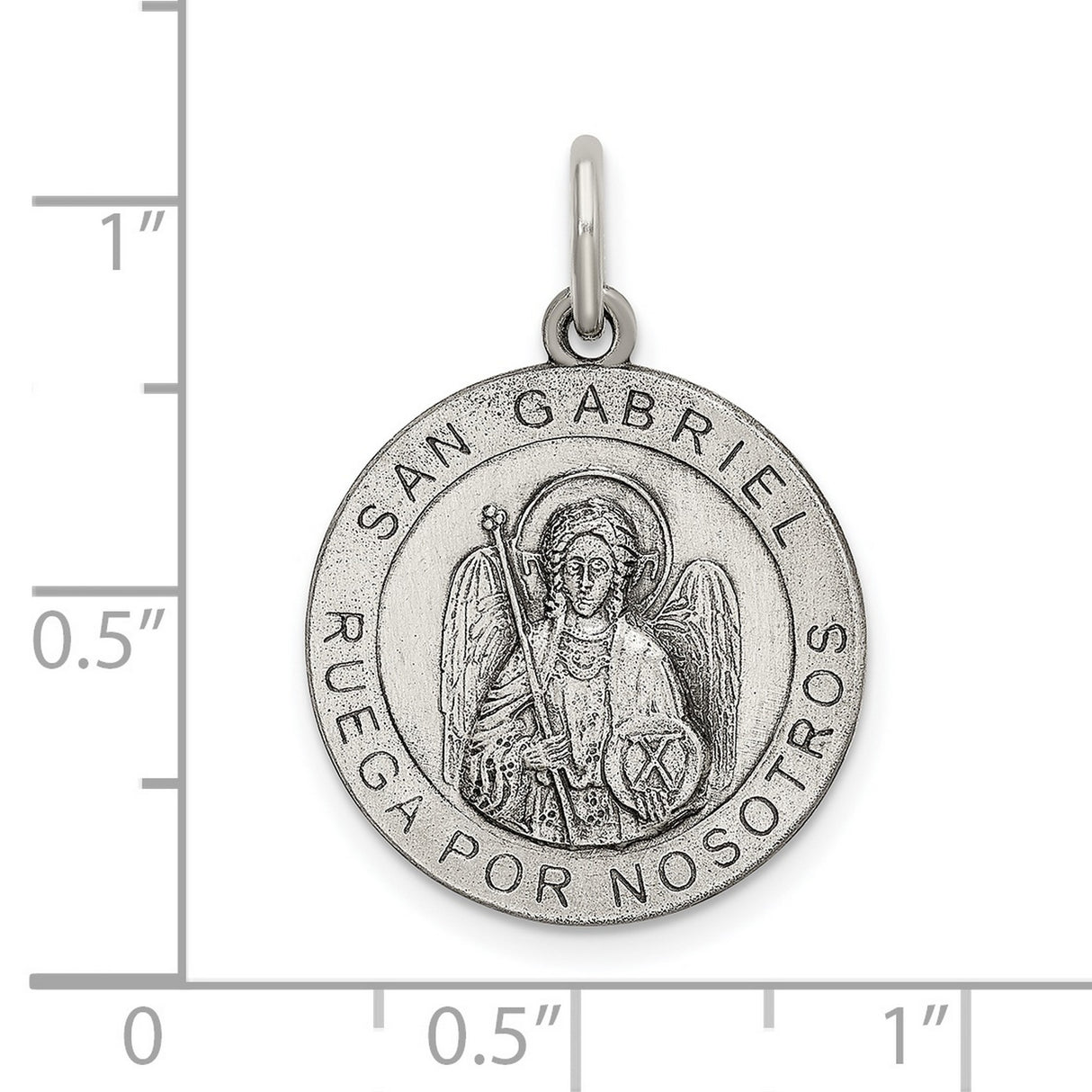 Sterling Silver St Gabriel Medal Pendant with Spanish San Gabriel Ruega Por Nosotros Inscription
