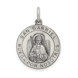 Sterling Silver St Gabriel Medal Pendant with Spanish San Gabriel Ruega Por Nosotros Inscription