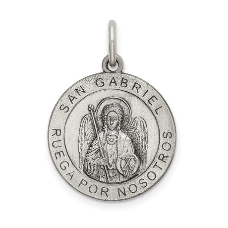 Sterling Silver St Gabriel Medal Pendant with Spanish San Gabriel Ruega Por Nosotros Inscription