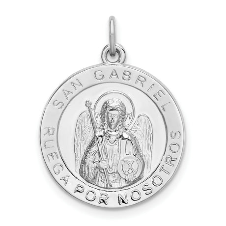 Sterling Silver San Gabriel Pendant, Religious Archangel Medal with Spanish Inscription