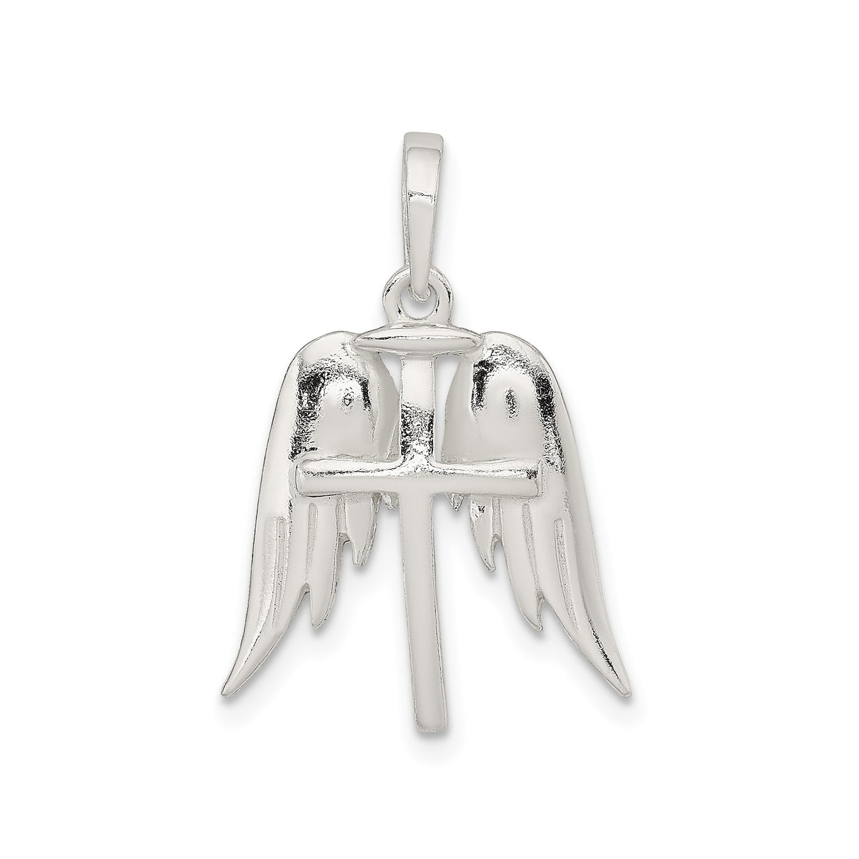 Sterling Silver Cross Pendant with Angel Wings , Spiritual Religious Jewelry for Men and Women