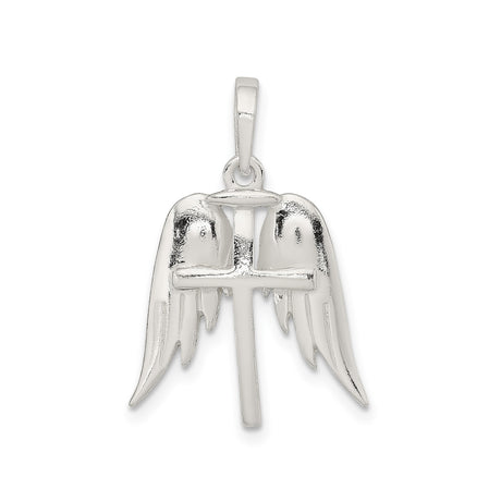 Sterling Silver Cross Pendant with Angel Wings , Spiritual Religious Jewelry for Men and Women