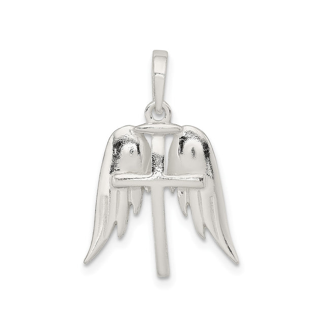Sterling Silver Cross Pendant with Angel Wings , Spiritual Religious Jewelry for Men and Women