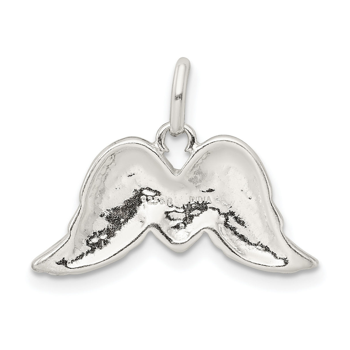 Polished Enamel Glitter Fabric Heart Wings Charm Pendant in Real 925 Sterling Silver