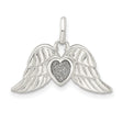 Polished Enamel Glitter Fabric Heart Wings Charm Pendant in Real 925 Sterling Silver