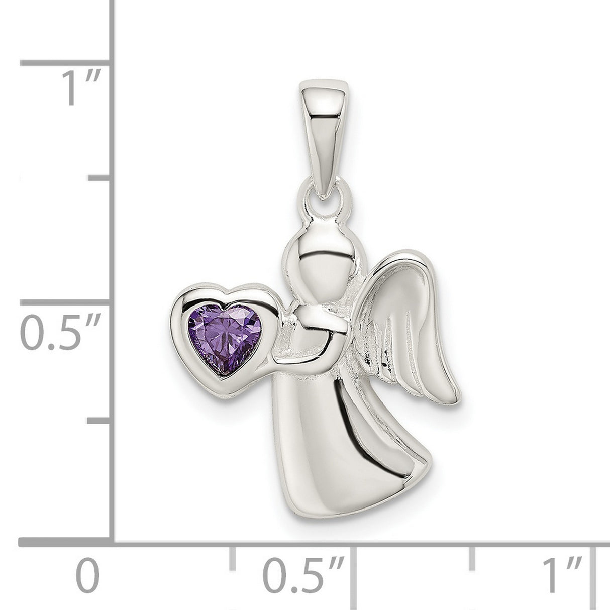 Angel Purple CZ Heart Charm Pendant in Real 925 Sterling Silver