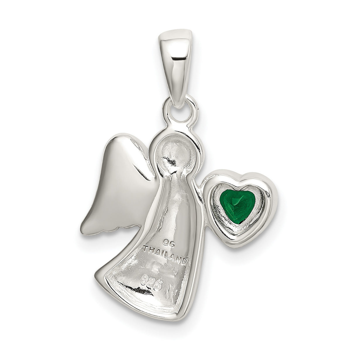 Angel Dark Green CZ Heart Charm Pendant in Real 925 Sterling Silver