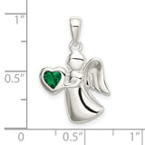 Angel Dark Green CZ Heart Charm Pendant in Real 925 Sterling Silver