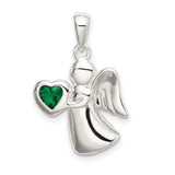 Angel Dark Green CZ Heart Charm Pendant in Real 925 Sterling Silver