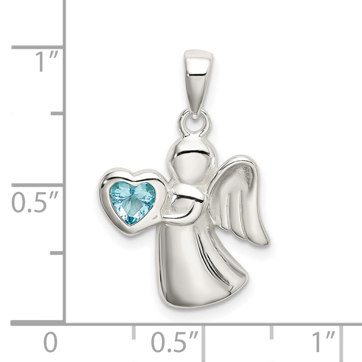 Angel Light Blue CZ Heart Charm Pendant in Real 925 Sterling Silver