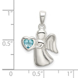 Angel Light Blue CZ Heart Charm Pendant in Real 925 Sterling Silver