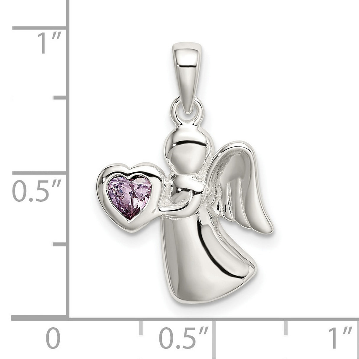 Angel Light Purple CZ Heart Charm Pendant in Real 925 Sterling Silver