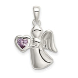 Angel Light Purple CZ Heart Charm Pendant in Real 925 Sterling Silver