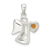 Angel Yellow CZ Heart Charm Pendant in Real 925 Sterling Silver