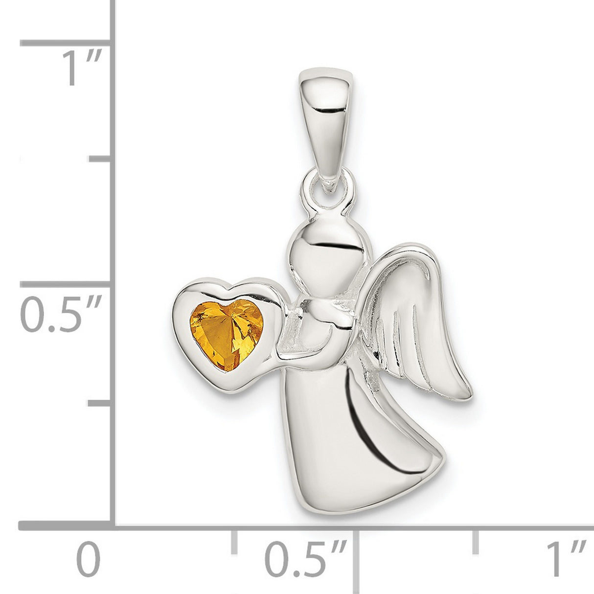 Angel Yellow CZ Heart Charm Pendant in Real 925 Sterling Silver