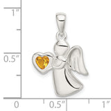 Angel Yellow CZ Heart Charm Pendant in Real 925 Sterling Silver