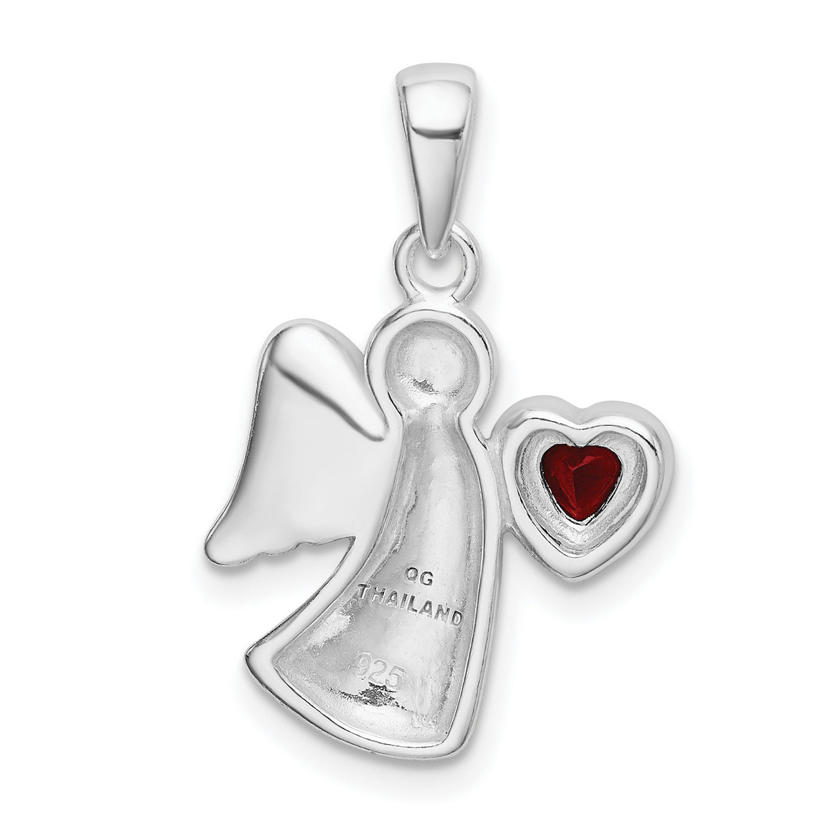 Angel Red CZ Heart Charm Pendant in Real 925 Sterling Silver