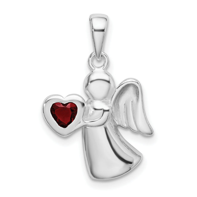 Angel Red CZ Heart Charm Pendant in Real 925 Sterling Silver