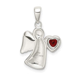 Angel Dark Red CZ Heart Charm Pendant in Real 925 Sterling Silver