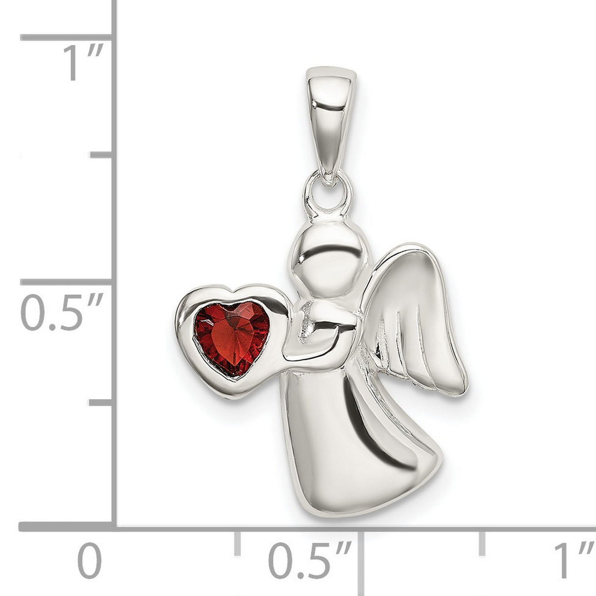 Angel Dark Red CZ Heart Charm Pendant in Real 925 Sterling Silver