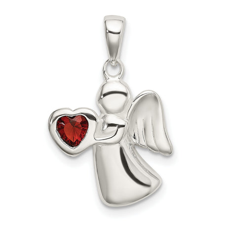 Angel Dark Red CZ Heart Charm Pendant in Real 925 Sterling Silver