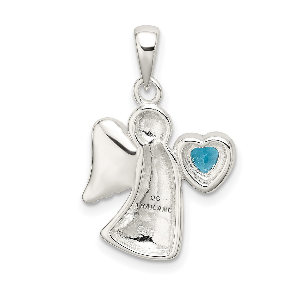 Angel Blue CZ Heart Charm Pendant in Real 925 Sterling Silver