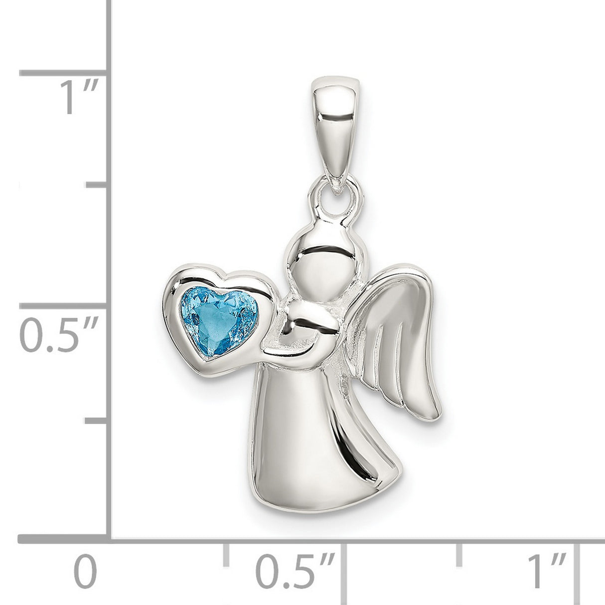 Angel Blue CZ Heart Charm Pendant in Real 925 Sterling Silver