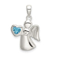 Angel Blue CZ Heart Charm Pendant in Real 925 Sterling Silver