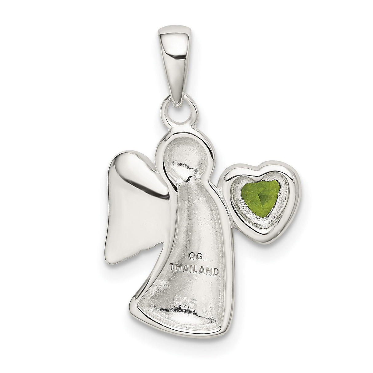 Angel Light Green CZ Heart Charm Pendant in Real 925 Sterling Silver