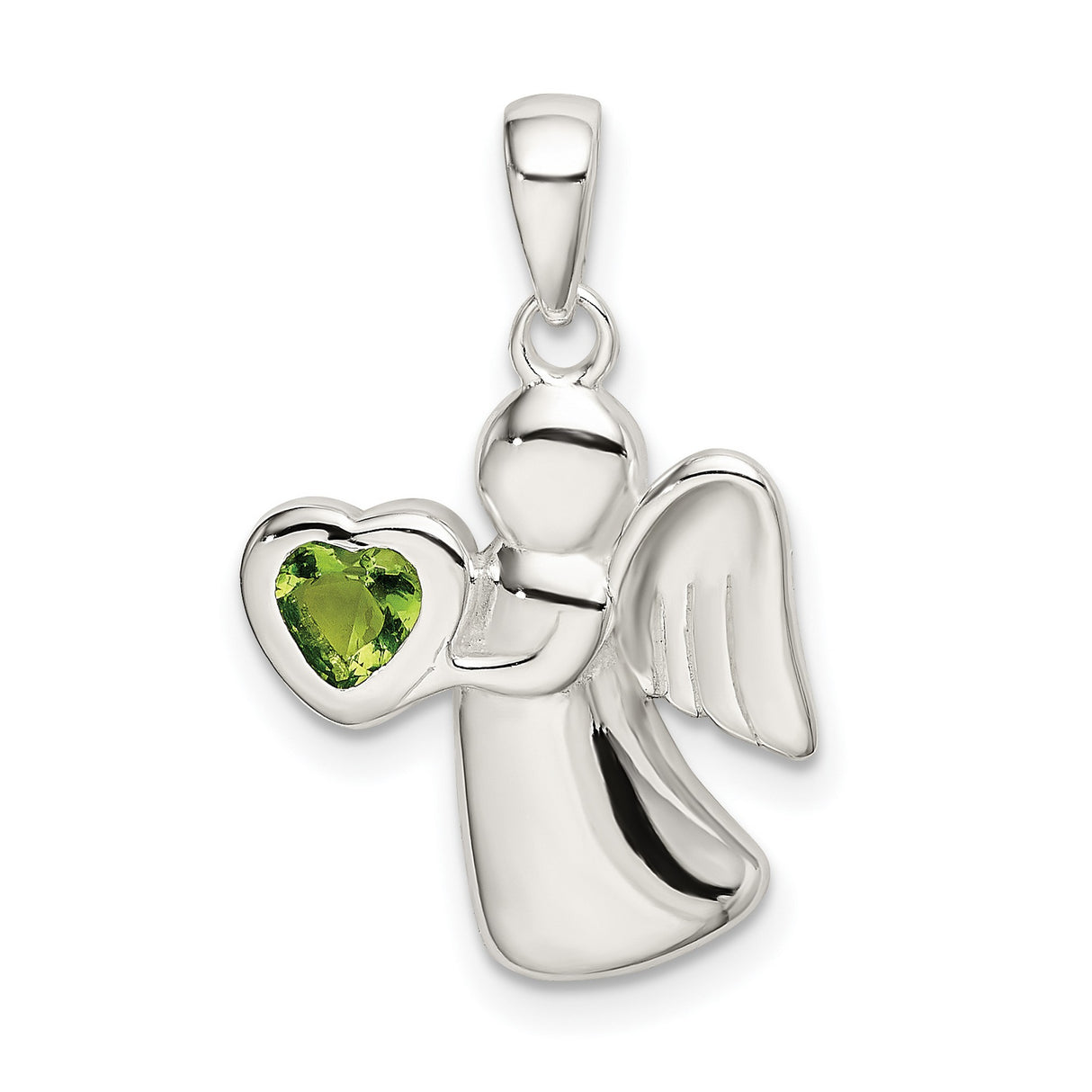 Angel Light Green CZ Heart Charm Pendant in Real 925 Sterling Silver