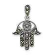 Sterling Silver Hamsa Hand Pendant with Marcasite, Eye Symbol and Spiritual Protection Theme
