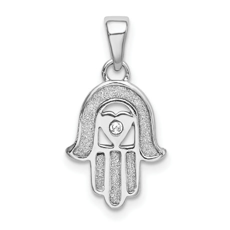 Sterling Silver Hamsa Hand Pendant with Clear Glass Stone, Spiritual Protection Charm
