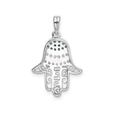 Sterling Silver Hamsa Hand Pendant with Cubic Zirconia and Evil Eye Design
