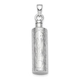 Sterling Silver Cylinder Pendant with Leaf Engraving, Scroll Message Holder Memorial Charm