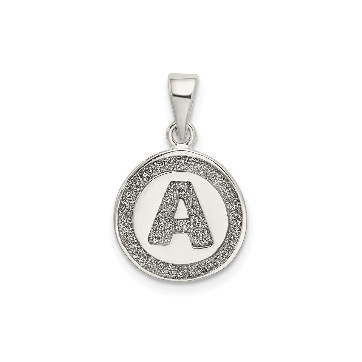 Sterling Silver Initial Pendant, Textured Letter A in Circle Frame Charm