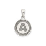Sterling Silver Initial Pendant, Textured Letter A in Circle Frame Charm