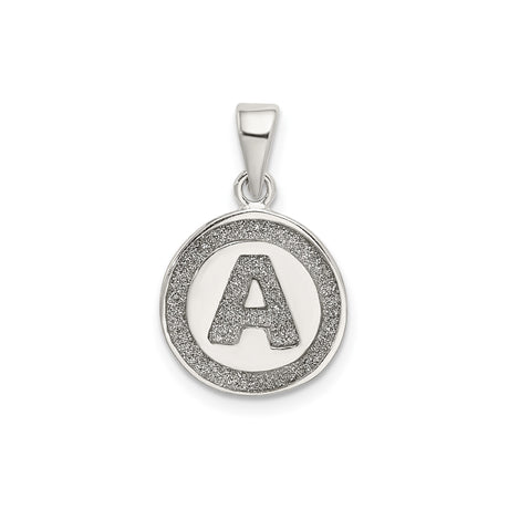 Sterling Silver Initial Pendant, Textured Letter A in Circle Frame Charm