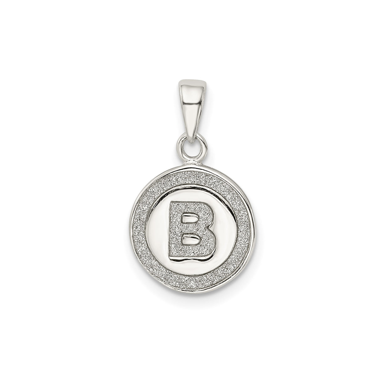 Sterling Silver Initial Pendant with Raised Letter B, Textured Round Design for Women