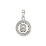 Sterling Silver Initial Pendant with Raised Letter B, Textured Round Design for Women