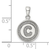 Glitter Enamel Letter C Circle Charm Pendant in Real 925 Sterling Silver