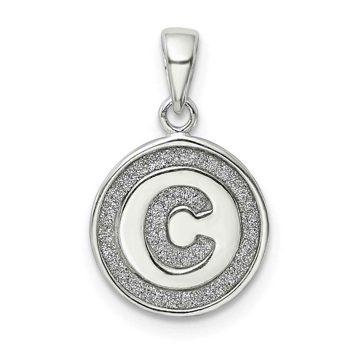Glitter Enamel Letter C Circle Charm Pendant in Real 925 Sterling Silver