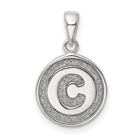 Glitter Enamel Letter C Circle Charm Pendant in Real 925 Sterling Silver